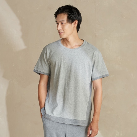 素面剪接短袖上衣-迷霧灰