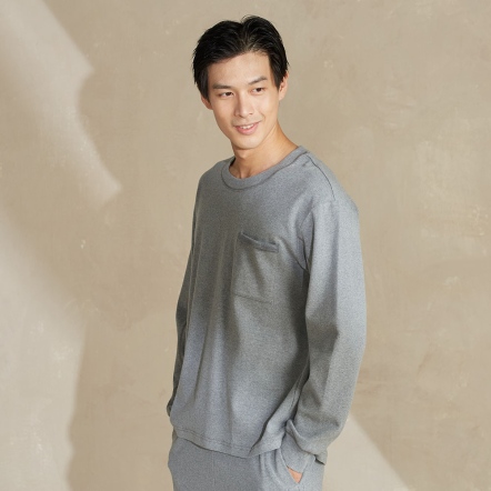 羅紋口袋拼接長袖上衣-岩石灰