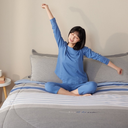 【膠原美膚】甜夢條紋 四季被-晴空藍