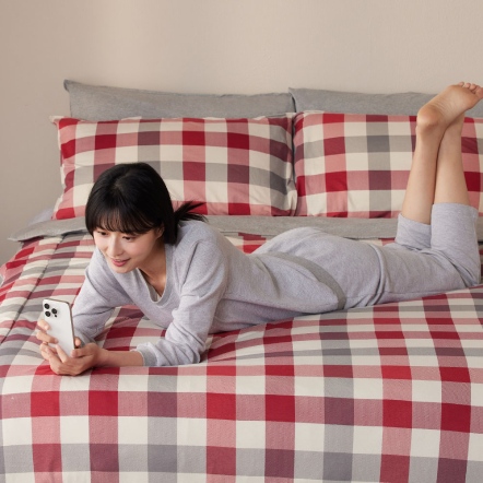 格紋 四季被-葡萄藤紅